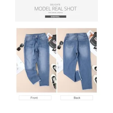 Stylish Sidefeel Women's High Waisted Straight Leg Jeans