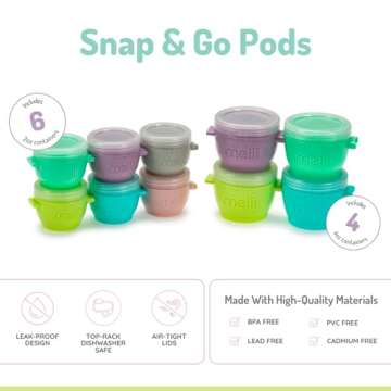 melii Snap & Go Baby Food Storage Containers - 10-Piece Set (4 x 4 oz, 6 x 2 oz), Freezer Safe with ...