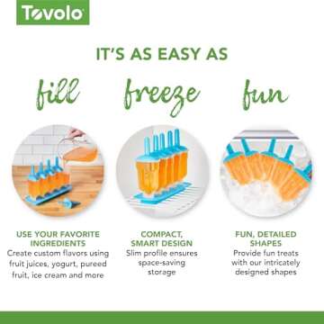 Tovolo Popsicle Molds with Sticks (5-Pack, Gem) - Reusable Ice Pop Molds & Sticks for Homemade Flavored Ice Pops & Frozen Snacks - Popsicle Maker with Stand, Dishwasher Safe & BPA-Free – Ice Blue