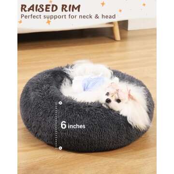 KSIIA Calming Dog Bed Anti-Anxiety Round Donut Dog Beds for Small Dogs Cat Beds for Indoor Cats Fluffy Comfort Small Dog Bed with Ultra-Soft Plush Washable Dog Bed with Non-Skid Bottom, 20", Gray