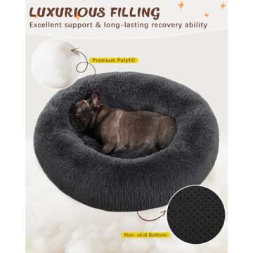 KSIIA Calming Dog Bed Anti-Anxiety Round Donut Dog Beds for Small Dogs Cat Beds for Indoor Cats Fluffy Comfort Small Dog Bed with Ultra-Soft Plush Washable Dog Bed with Non-Skid Bottom, 20", Gray