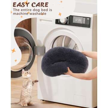 KSIIA Calming Dog Bed Anti-Anxiety Round Donut Dog Beds for Small Dogs Cat Beds for Indoor Cats Fluffy Comfort Small Dog Bed with Ultra-Soft Plush Washable Dog Bed with Non-Skid Bottom, 20", Gray