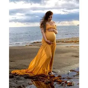 ZIUMUDY Off Shoulder Maternity Chiffon Gown for Photoshoot