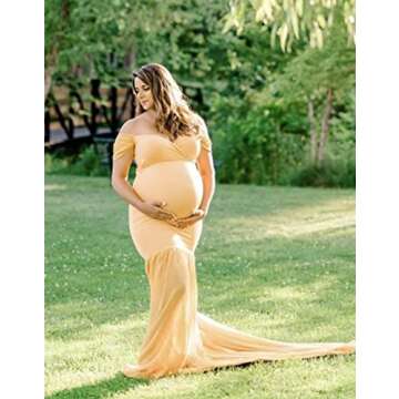 ZIUMUDY Off Shoulder Maternity Chiffon Gown for Photoshoot