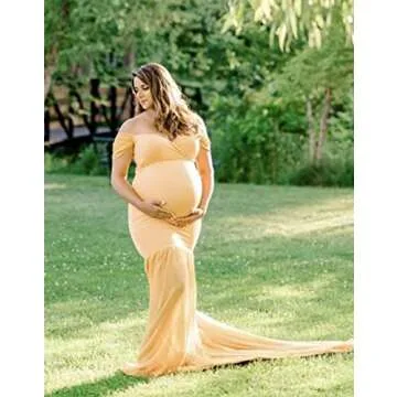 ZIUMUDY Off Shoulder Maternity Chiffon Gown for Photoshoot