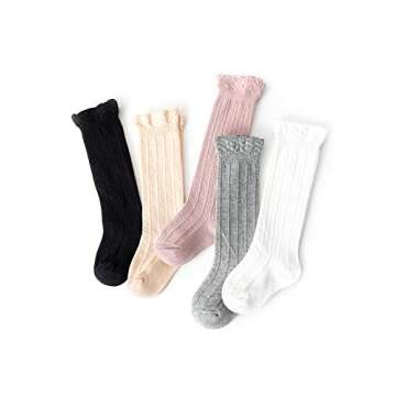 Azue Baby Girl Knee High Socks Newborn Infant Cotton Cable Knit Stockings Unisex Baby Long Socks Tod...