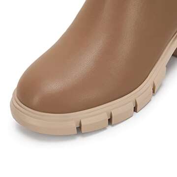 Coutgo Women’s Chelsea Platform Ankle Boots Elastic Slip On Chunky Block Heel Lug Sole Booties