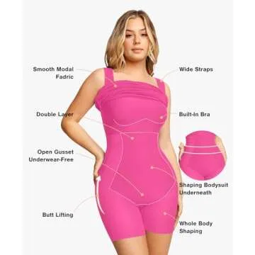 Popilush Bodycon Mini Shaper Split Summer Dress Built in Shapewear Bra 8 in 1 Slip Dress for Women Pink