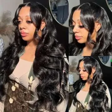ANDRIA Body Wave Lace Front Wigs Glueless Lace Front Wig 13x4 HD Lace Front Wigs Synthetic Heat Resistant Fiber Hair Wig With Baby Hair Wigs For Black Women Long Loose Black Wig 26 Inches