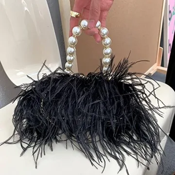 Elegant Natural Ostrich Feather Evening Clutch Bag for Weddings
