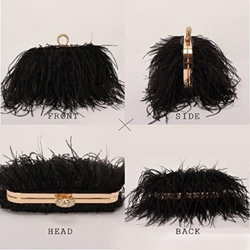 Elegant Natural Ostrich Feather Evening Clutch Bag for Weddings