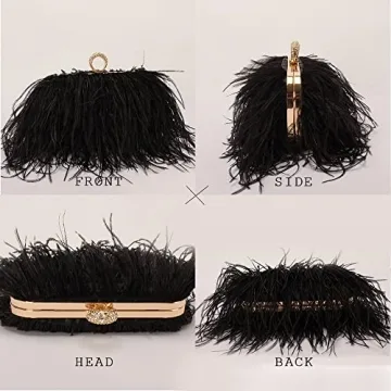 Elegant Natural Ostrich Feather Evening Clutch Bag for Weddings