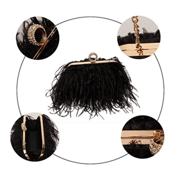 Elegant Natural Ostrich Feather Evening Clutch Bag for Weddings