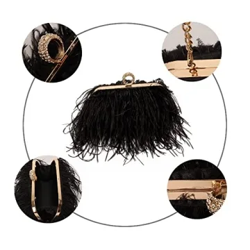 Elegant Natural Ostrich Feather Evening Clutch Bag for Weddings