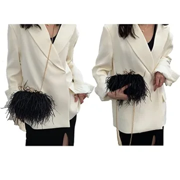 Elegant Natural Ostrich Feather Evening Clutch Bag for Weddings