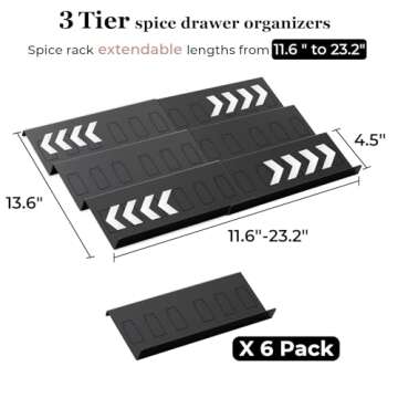 Famhap Spice Drawer Organizer, 6 Pack Drawer Seasoning Organizer Expandable from 11.6" to 23.2" Seas...
