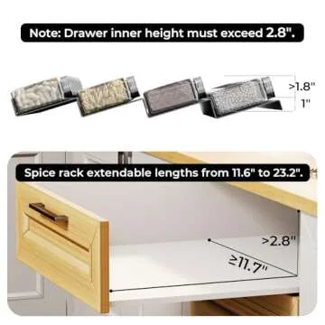 Famhap Spice Drawer Organizer, 6 Pack Drawer Seasoning Organizer Expandable from 11.6" to 23.2" Seasoning Rack Tray Insert for Kitchen Drawers, Spice Rack Tray for Drawer/Countertop (Black)