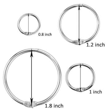 SOTOGO 100 Pieces Book Loose Leaf Binder Ring Keychain Key Rings,Including 0.8 Inch 1Inch 1.2 Inch 1.8Inch Four Size