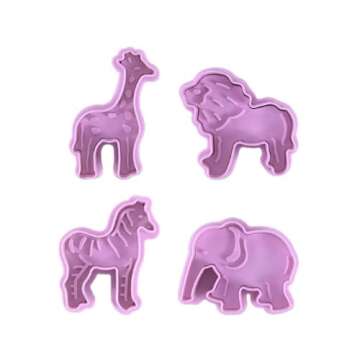 NentMent 4 Pack 3D Animal Cookie Cutters Fondant Biscuit Mould Cake Molds Sugarcraft Cake Decoration Baking Pastry Tools Crackers Plunger Cutter Stamp Candy Lion Giraffe Zebra Elephant (Purple)