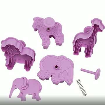 NentMent 4 Pack 3D Animal Cookie Cutters Fondant Biscuit Mould Cake Molds Sugarcraft Cake Decoration Baking Pastry Tools Crackers Plunger Cutter Stamp Candy Lion Giraffe Zebra Elephant (Purple)