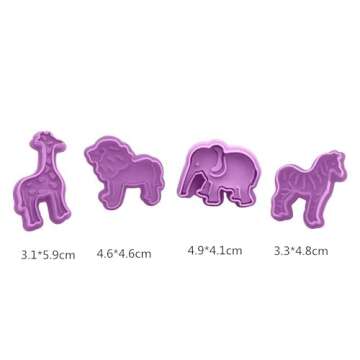 NentMent 4 Pack 3D Animal Cookie Cutters Fondant Biscuit Mould Cake Molds Sugarcraft Cake Decoration Baking Pastry Tools Crackers Plunger Cutter Stamp Candy Lion Giraffe Zebra Elephant (Purple)