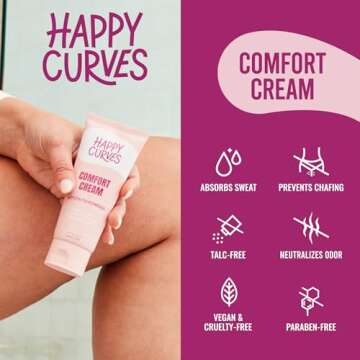 HAPPY CURVES Comfort Cream Deodorant for Women: Aluminum-Free Lotion Powder for Under Breast, Body & Private Parts - Anti Chafing Cream 3.4 oz.(2 Pack, Fragrance-Free)