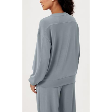 ODODOS Modal Soft Oversized Sweatshirts for Women Crew Neck Long Sleeve Relaxed Pullover Tops, Grey Blue, Medium
