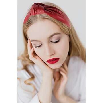 YETASI Headbands for Women Red Trendy Head bands for Women's Hair Faux Leather Knotted Headband for Women is a Classy Top Knot Womens Headbands Fashion Designer