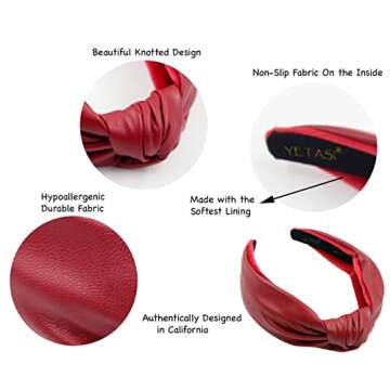 YETASI Headbands for Women Red Trendy Head bands for Women's Hair Faux Leather Knotted Headband for Women is a Classy Top Knot Womens Headbands Fashion Designer