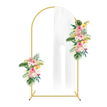Bouiexye 6FT Metal Arch Backdrop Stand,Gold Wedding Arched Backdrop Stand Frame for Party Decoration...