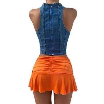 Meiweileya Ruched Ruffle Mini Skirt for Women