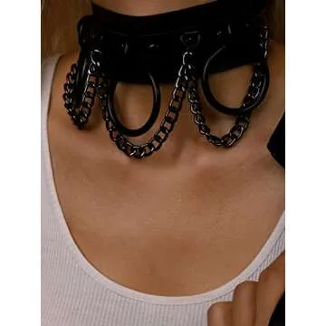 Sacina Goth Punk Black Chain Choker Necklace, PU Leather Chocker Collar, Goth Choker, GOthic Necklace, Halloween Christmas Jewelry Gift for Women