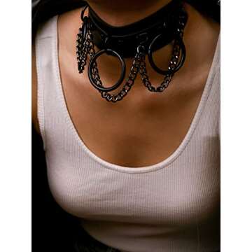 Sacina Goth Punk Black Chain Choker Necklace, PU Leather Chocker Collar, Goth Choker, GOthic Necklace, Halloween Christmas Jewelry Gift for Women