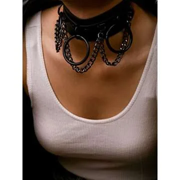 Sacina Goth Punk Black Chain Choker Necklace, PU Leather Chocker Collar, Goth Choker, GOthic Necklace, Halloween Christmas Jewelry Gift for Women