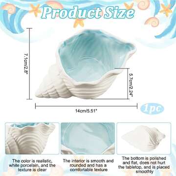 NBEADS Conch Shape Ceramic Jewelry Tray, Aqua Shell Trinket Dish Ceramic Ring Earring Holder Ocean-t...