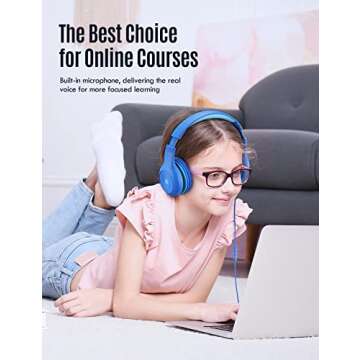 VotYoung Kids Headphones with Microphone for School, Wired Headphones Over Ear with 85/94dB Volume Limit, Girls Boys Headphones for Kids with Sharing Jack, Stereo Headset for iPad/Fire Tablet/Travel