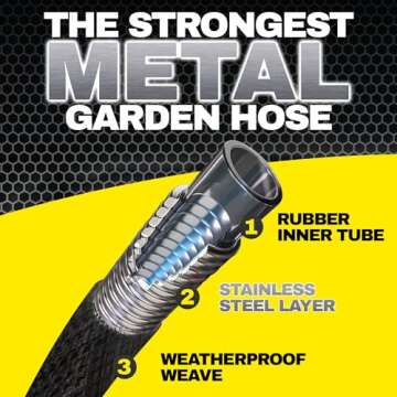 HYDROSTEEL PRO 3x Layer Metal Garden Hose 50 Ft with Nozzle, Stainless Steel Metal Water Hose 50 Ft,...