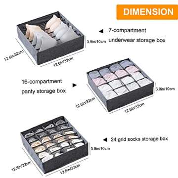 STYLIFING Bra Socks Underwear Organizer 3 Pack, Foldable Closet Organizer Drawer Soft Fabric Dresser...