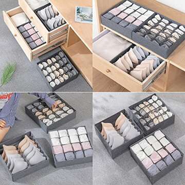 STYLIFING Bra Socks Underwear Organizer 3 Pack, Foldable Closet Organizer Drawer Soft Fabric Dresser Drawer Divider Bins for Bra Underwear Socks Ties Lingerie(Gray)