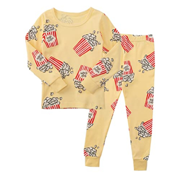 MiNi-K Baby Toddler Kids Boys Girls Sleepwear Pajamas 100% Cotton Long Sleeve 2pcs Pjs Set (Popcorn ...