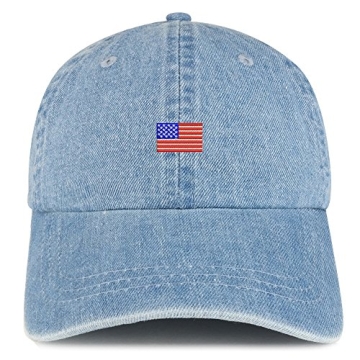Trendy Apparel Shop US American Flag Small Embroidered 100% Cotton Denim Cap Dad Hat - Light Blue