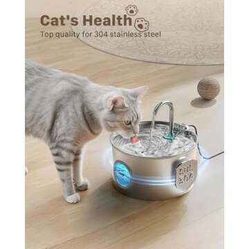 Cat Water Fountain Stainless Steel: 74oz/2.2L Cat Fountain for Drinking - Pet Water Fountain for Cat...
