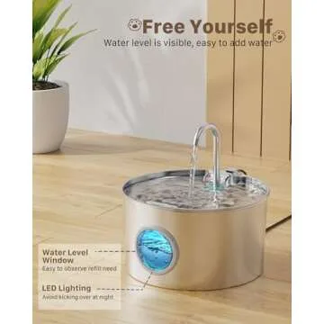 Cat Water Fountain Stainless Steel: 74oz/2.2L Cat Fountain for Drinking - Pet Water Fountain for Cats Inside - Quiet Cat Water Bowl Dispenser - Cat Drinking Fountains - for Cats&Pets& Small Animals