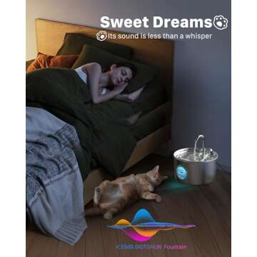 Cat Water Fountain Stainless Steel: 74oz/2.2L Cat Fountain for Drinking - Pet Water Fountain for Cats Inside - Quiet Cat Water Bowl Dispenser - Cat Drinking Fountains - for Cats&Pets& Small Animals