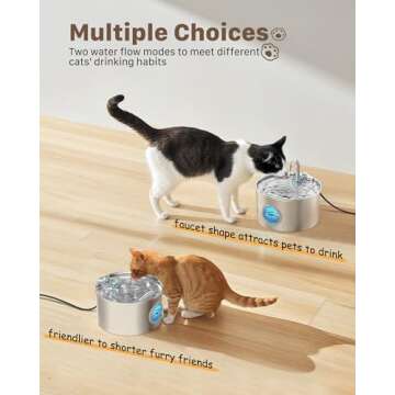 Cat Water Fountain Stainless Steel: 74oz/2.2L Cat Fountain for Drinking - Pet Water Fountain for Cats Inside - Quiet Cat Water Bowl Dispenser - Cat Drinking Fountains - for Cats&Pets& Small Animals