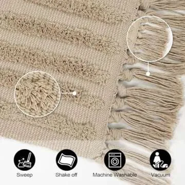 LEEVAN 2'x3' Boho Bathroom Rug, Washable and Handmade