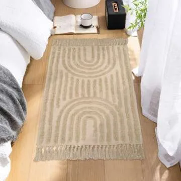 LEEVAN 2'x3' Boho Bathroom Rug, Washable and Handmade