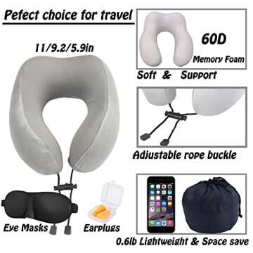 GOTDYA Travel Pillow,Travel Neck Pillows for Sleeping,100% Pure Memory Foam Soft Comfort & Support P...
