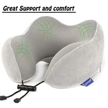 GOTDYA Travel Pillow,Travel Neck Pillows for Sleeping,100% Pure Memory Foam Soft Comfort & Support Pillow for Airplane/Car/Office&Home Rest Use-Gray
