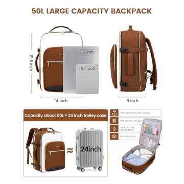 LOVEVOOK 50L Carry on Backpack for Women & Men with 3 Packing Cubes, Large Travel Backpack for Airplanes, TSA Personal Item Travel Bag with Laptop Pocket, Travel Essentials Airline Approved